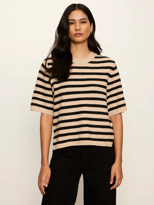 SANCTUARY HAZELNUT/BLACK STRIPE PERFECT SEQUIN SWEATER TEE