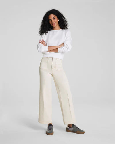 SPANX CROPPED WIDE LEG JEANS W PATCH POCKETS - ALABASTER