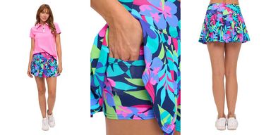 ARYEH NAVY NEON FLORAL PLEATED SKORT