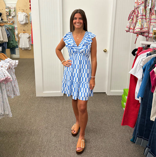 BLUE MEDLEY V NECK DRESS