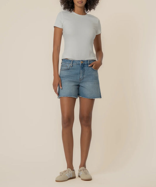 KUT FROM THE KLOTH JANE HIGH RISE LONG SHORT - WHIZ W/LIGHT BASE WASH