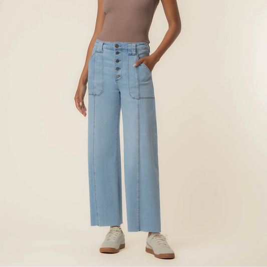 KUT FROM THE KLOTH MEG HIGH RISE WIDE LEG - TONE W/LIGHT BASE WASH