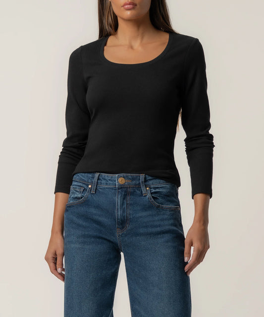 KUT BLACK SARAH RIB KNIT LS TOP