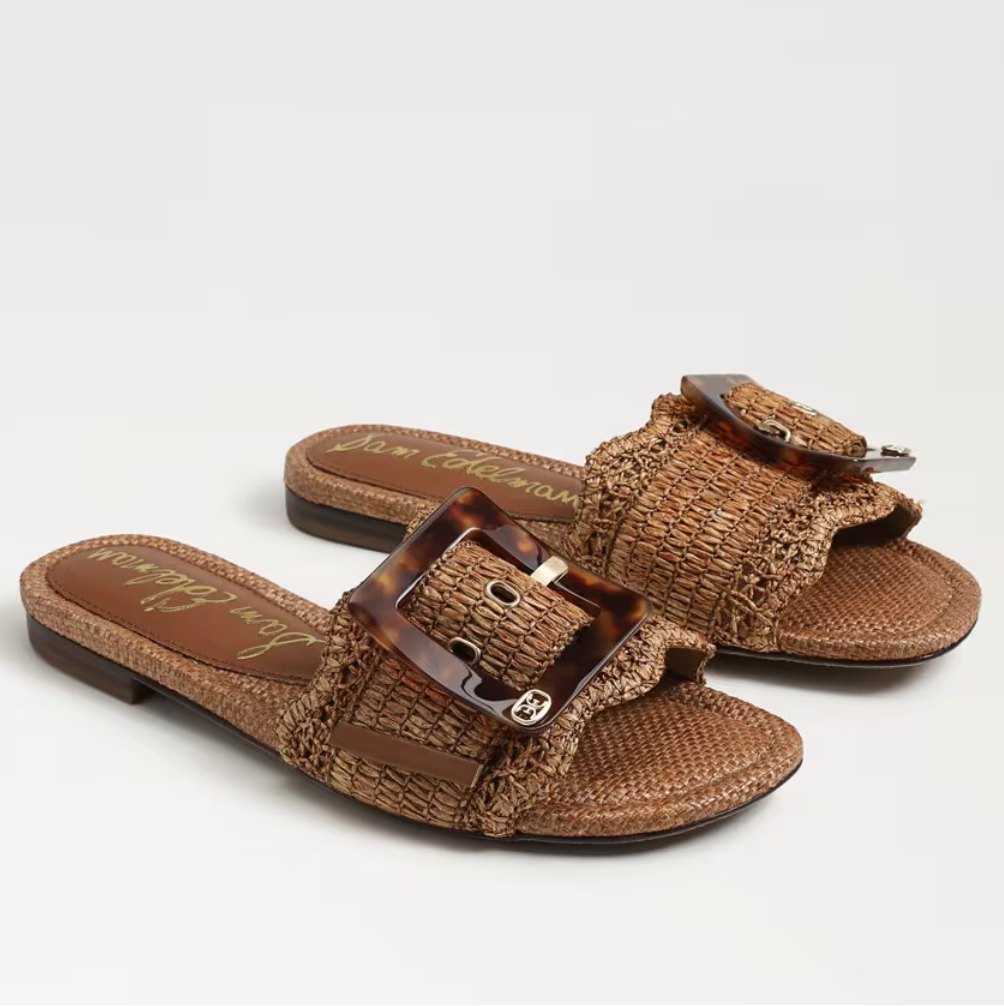 SAM EDELMAN BAMBI RAFFIA SLIDE SANDAL - CUOIO