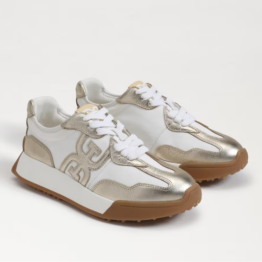 SAM EDELMAN LANGLEY LACE UP SNEAKER - WHITE/GOLD