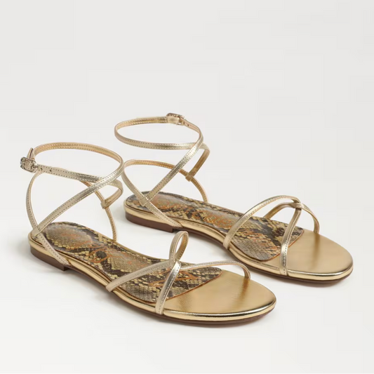 SAM EDELMAN ELLINA STRAPPY FLAT SANDAL - AMBER GOLD LEATHER