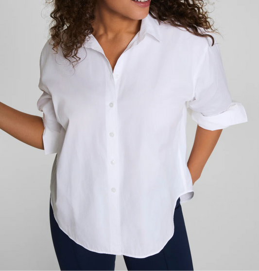 SPANX POPLIN OVERSIZED BUTTON UP SHIRT - WHITE