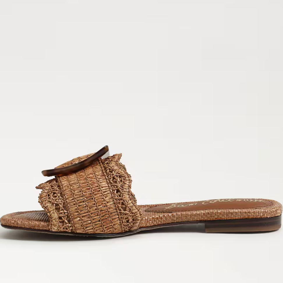SAM EDELMAN BAMBI RAFFIA SLIDE SANDAL - CUOIO