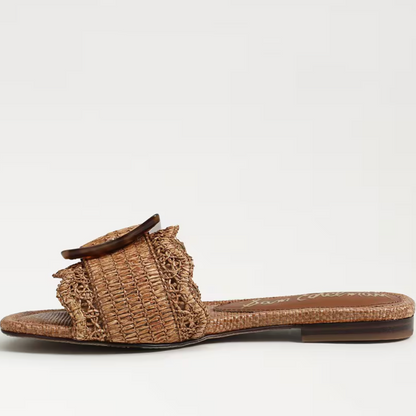 SAM EDELMAN BAMBI RAFFIA SLIDE SANDAL - CUOIO