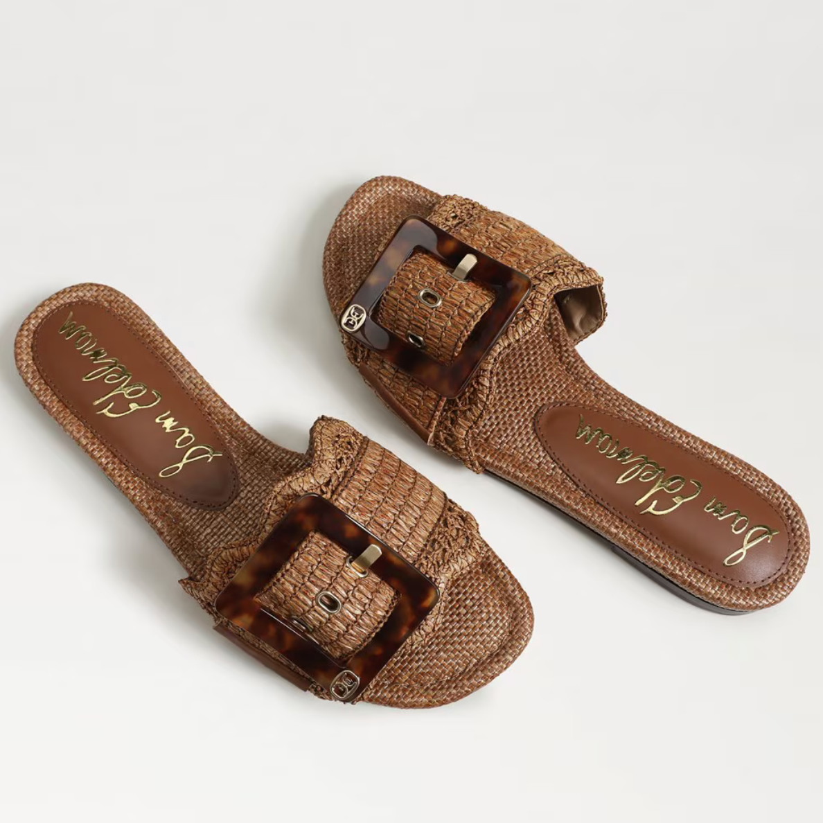 SAM EDELMAN BAMBI RAFFIA SLIDE SANDAL - CUOIO